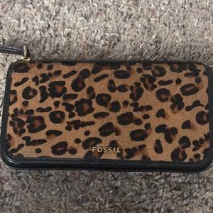 Fossil faux fur cheetah leopard print wallet